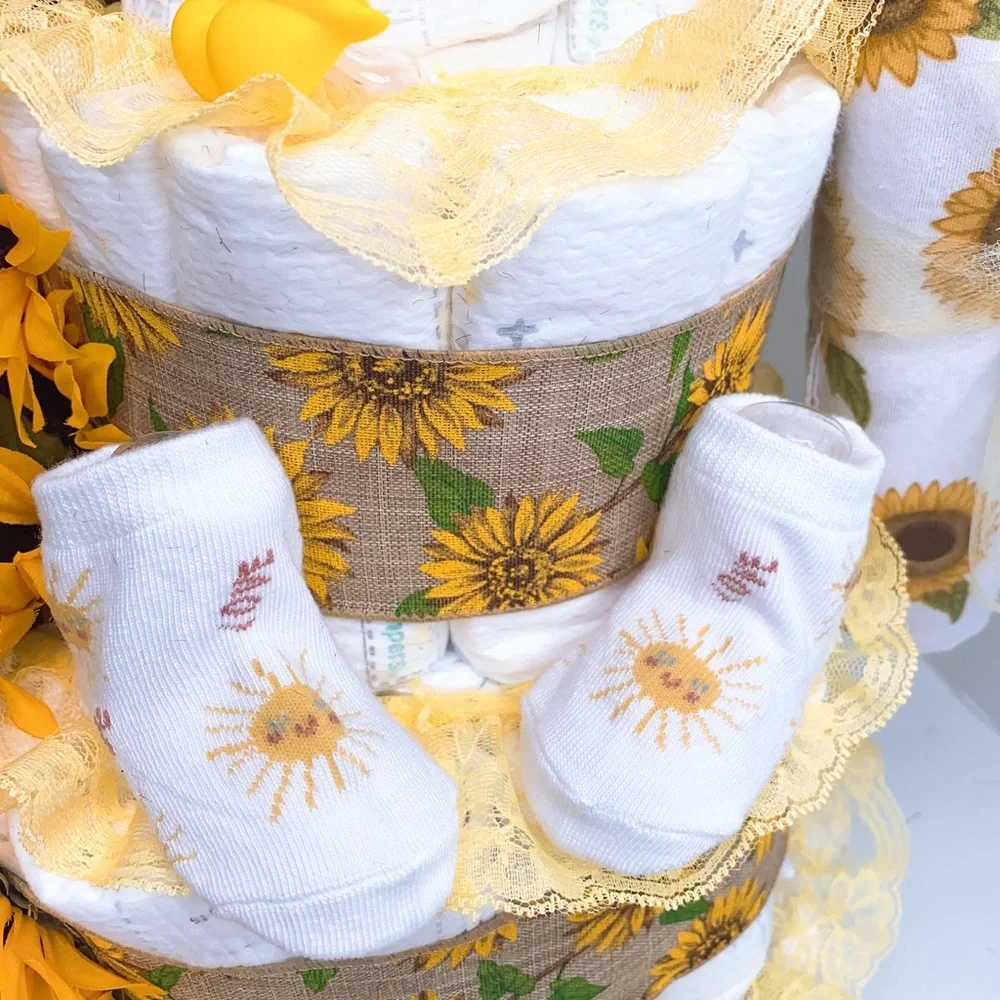 Sunflowers Diaper Cake, Butterfly Diaper Cake